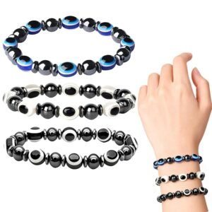 3Pcs Evil Eye Bracelet, Blue Evil Eye Bracelet for Men and Women, Bracelet for Girls Stylish, Valentine Gift for Spiritual Protection, Fashion Jewelry Accessory for Parties and Special Occasions Jewellery, Can Reduce the Desire for Alcohol, Hleps improve Your Sleep Quality