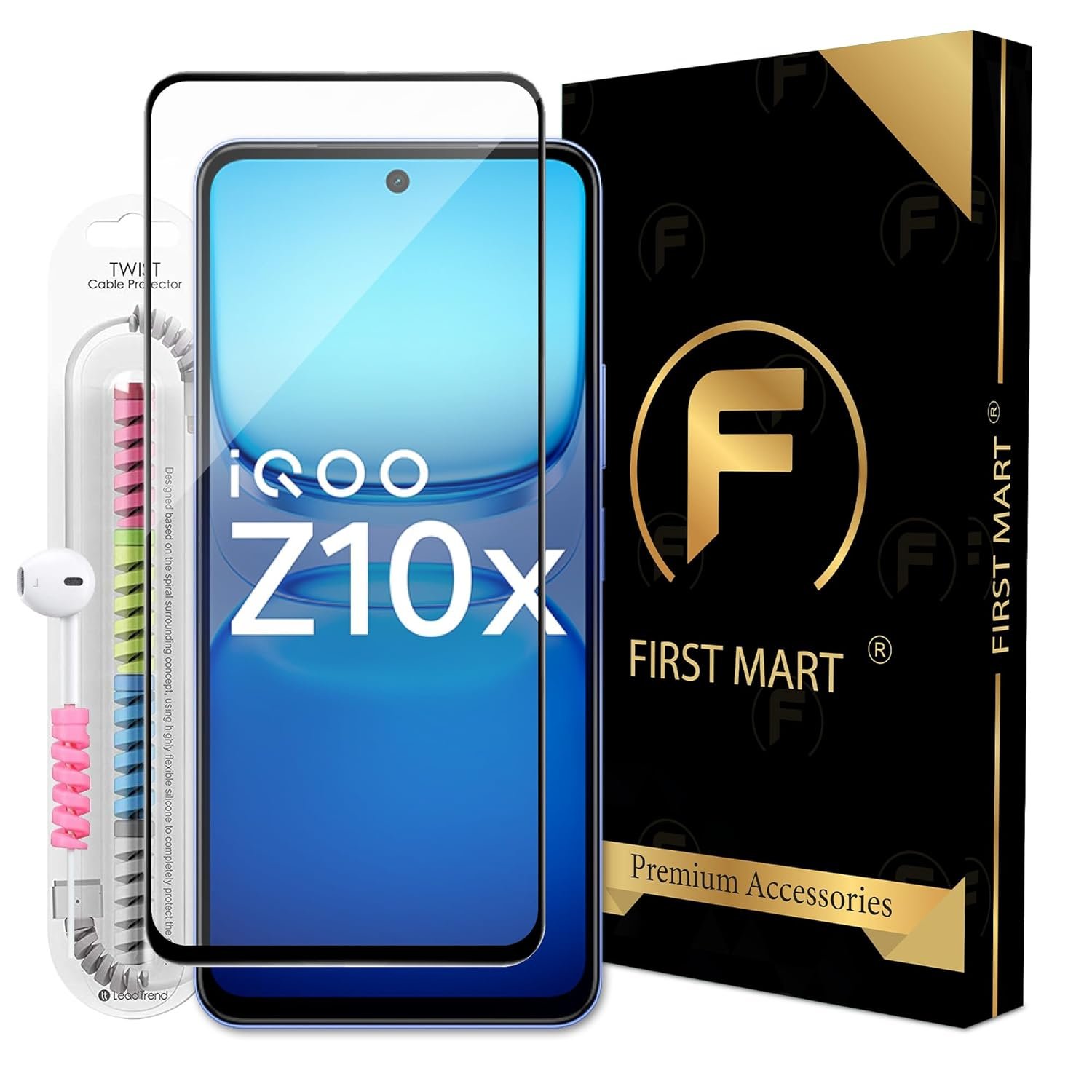 FIRST MART Military Grade Gorilla Tempered Glass Screen Guardfor IQOO Z10X and Vivo T4X with Edge-To-Edge Protector Coverage, Cable Protector and Easy Installation kit (6.72 Inches)