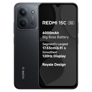 REDMI 15C 5G Midnight Black 4GB + 128GB | Royale Design | Massive 6000mAh Battery | Segment’s Largest 17.53cm Display Up to 120Hz | MediaTek Dimensity 6300 | 33W Fast Charging | 50MP AI Dual Camera