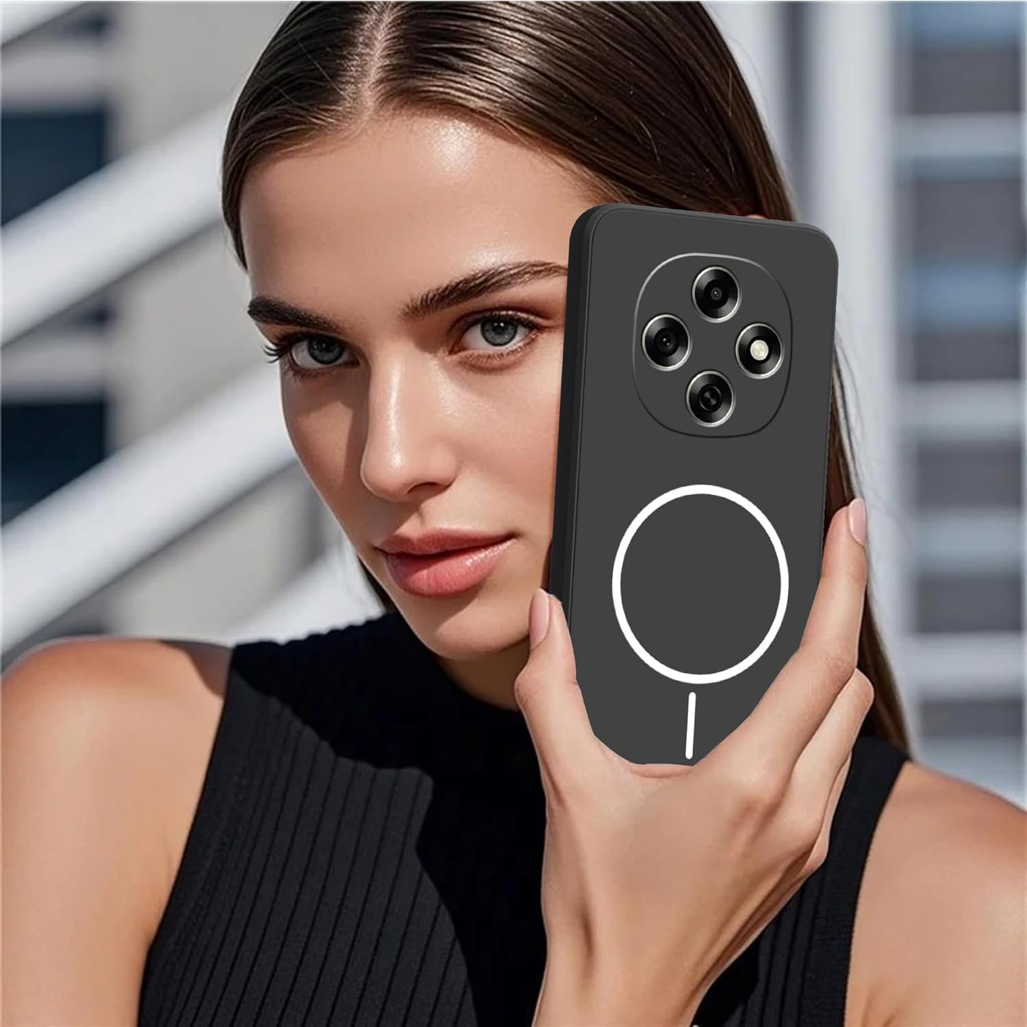 amazon basics Back Cover for Oppo F31 Pro 5G | Ultra Slim Soft Rubberised Case | Magsafe Logo Printed (Not Magsafe Compatible) | Camera Protection - Black - Image 4