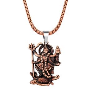 M Men Style Solid Brass Durga Mata Maha Kali Pendant Necklace With 22 Inch Box Stainless Steel Chain – Metal Devi Necklace for Energy, Protection & for men & Women