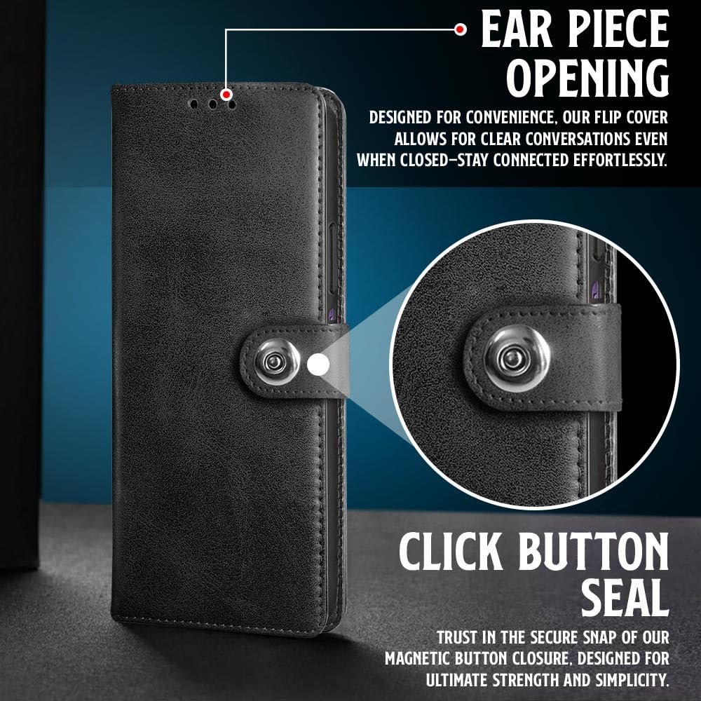 WOW IMAGINE Shock Proof Flip Cover Back Case for Vivo T4x 5G | iQoo Z10x 5G | Vivo Y31 Pro 5G (Magnetic Button Flip Case | Wallet Pockets & Stand | Leather Finish | Haze Black) - Image 6