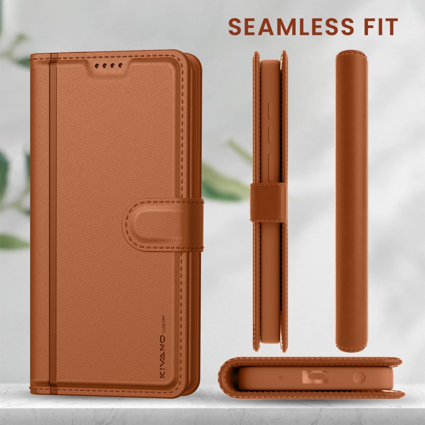 Compatible with Oppo F31 Pro Plus 5G Artisanal Leather Wallet Case with Card Holder for Men Women, Magnetic Flip Folio Cover with Stand RFID Blocking Cell - Image 8