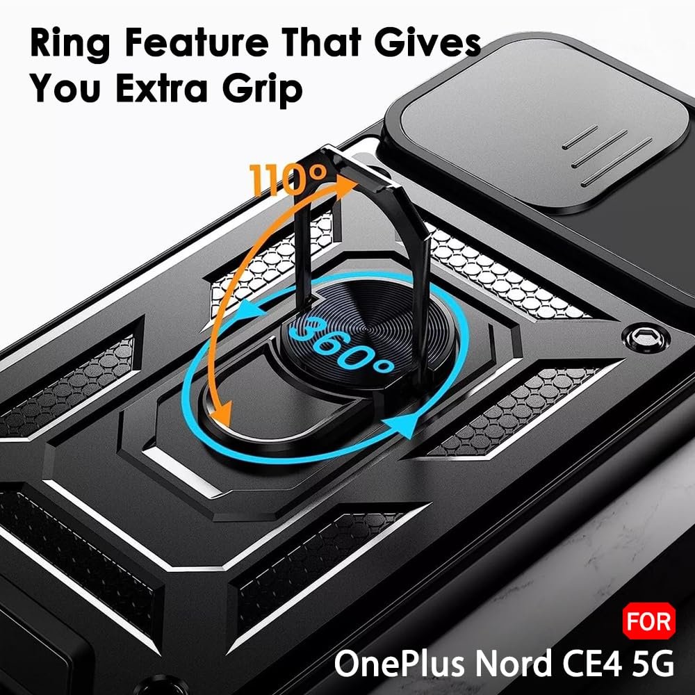 TheGiftKart Tough Armor Bumper Back Cover Case for OnePlus Nord CE 4 5G | Kickstand & Ring Holder | 360 Degree Protection Back Cover Case for OnePlus Nord CE4 (PC & TPU, Sliding Camera Cover, Black) - Image 8