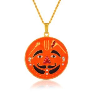 Memoir Brass Gold plated Handmade meenakari Salasar Balaji Bajrang Bali pendant hindu spiritual temple jewellery for Men- गोल्ड प्लेटेड हस्तनिर्मित सालासर बालाजी (हनुमान बजरंगबली) पेंडेंट (PCRR3536)