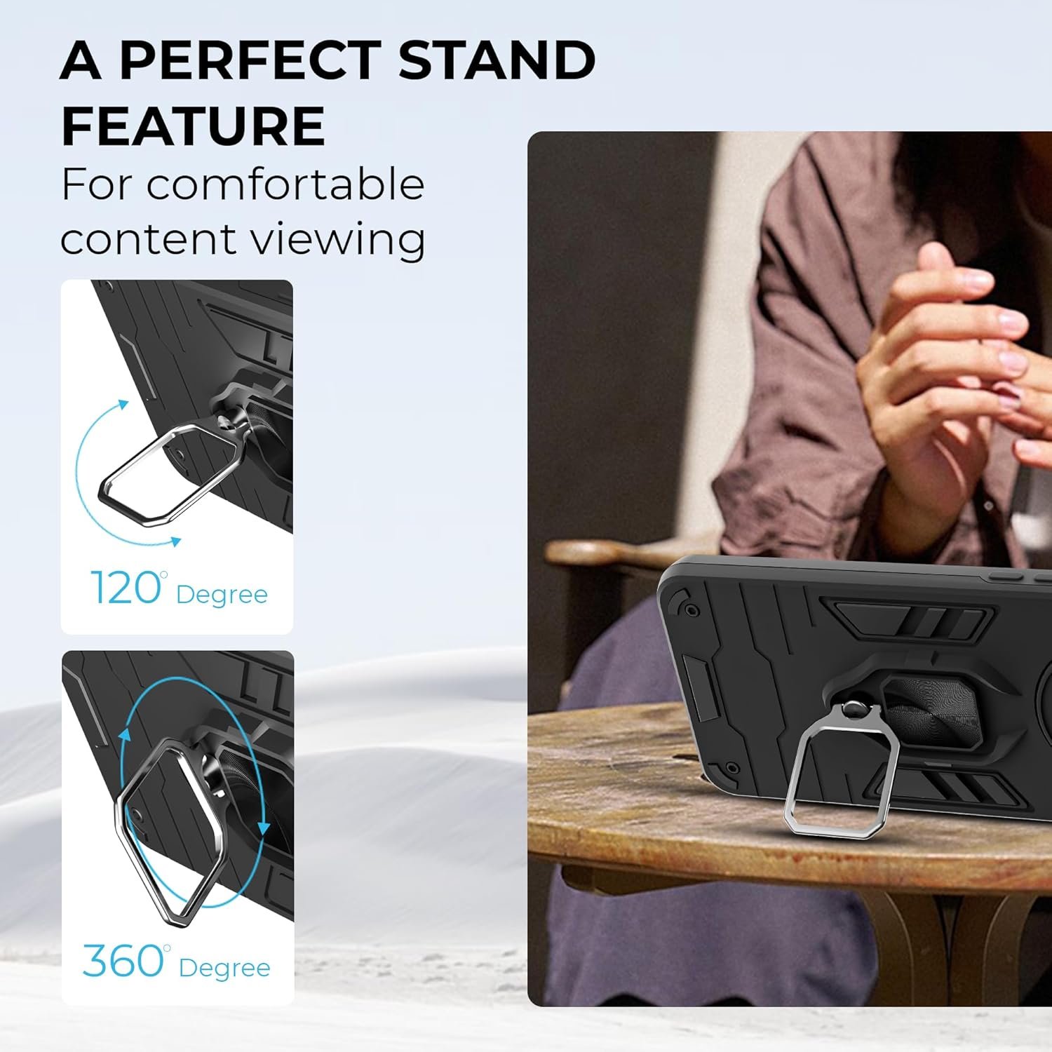 A rtistque Armor Back Case Cover for Vivo T4x 5G/ iQoo Z10x 5G/ Vivo Y31 Pro 5G | Stylish Ring Holder & Inbuilt Stand | Shockproof TPU Protective Design | 360 Degree | Vivo T4x 5G Back Cover - Black - Image 7