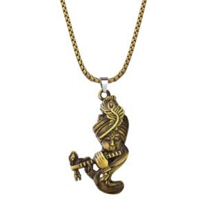 M Men Style Lord Krishna Flute Pendant Necklace with 22 Inch Box Chain for Men & Women | Copper-Tone Spiritual Jewelry SPn2025304