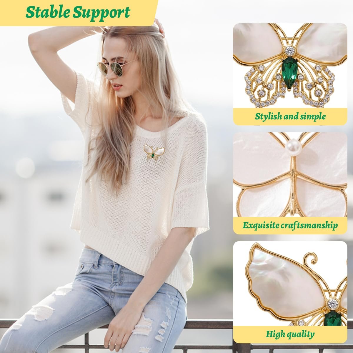 2PCS Brooch Pin for Women, Mother-of-Pearl Butterfly Brooch for Men Set, Elegant Saree Pins for Women, Fashionable Suit Accessories Gift for Dress, Blazer - Image 3