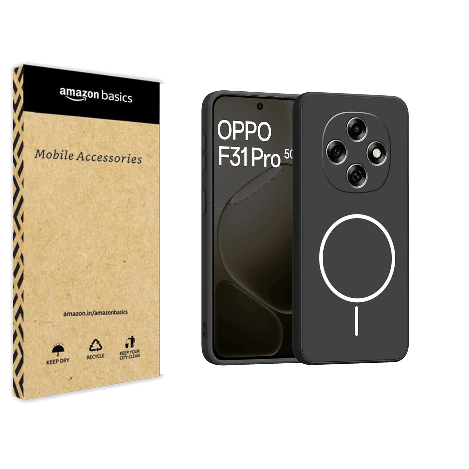 amazon basics Back Cover for Oppo F31 Pro 5G | Ultra Slim Soft Rubberised Case | Magsafe Logo Printed (Not Magsafe Compatible) | Camera Protection - Black - Image 2