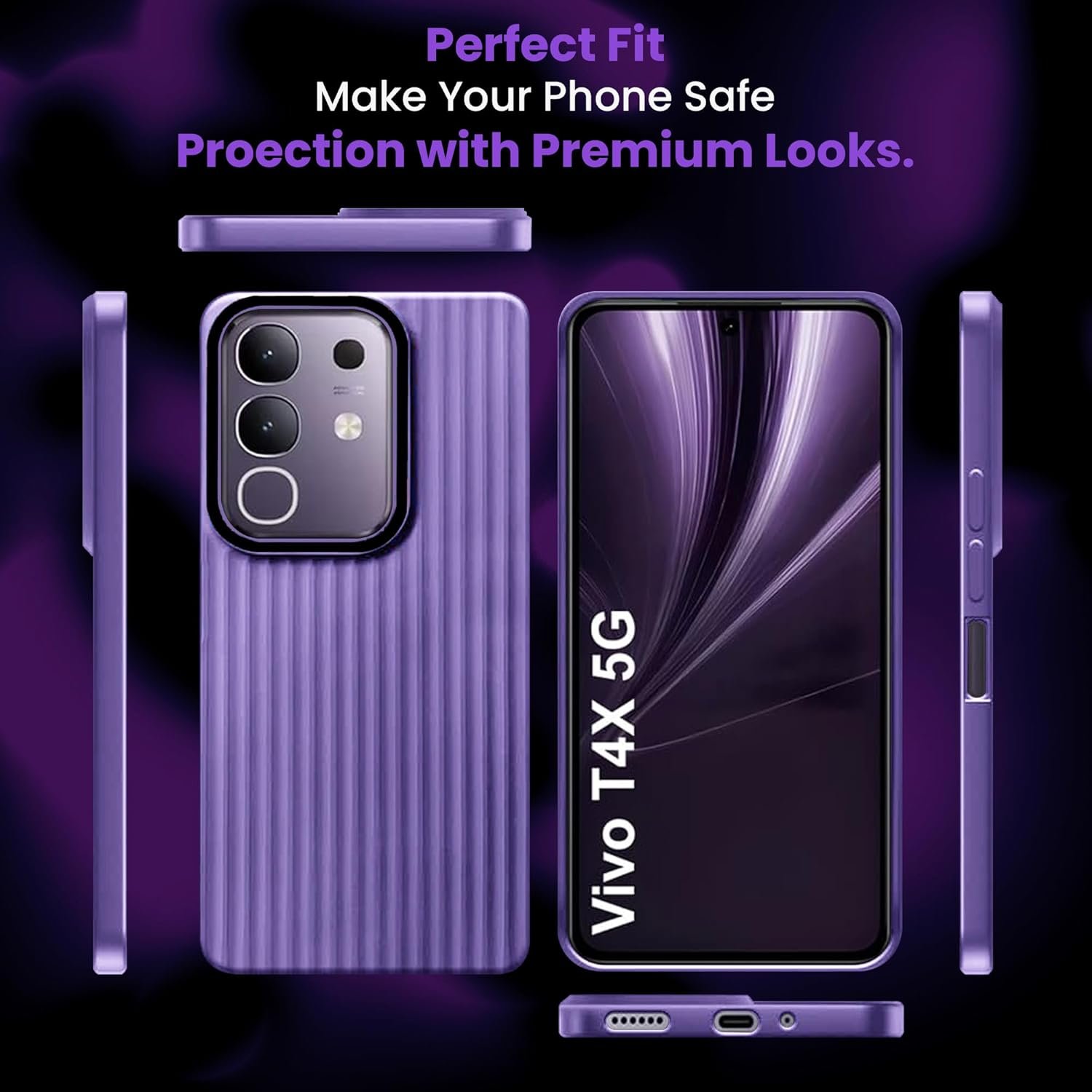 ArmourPro IQOO Z10x 5G / Vivo T4x 5G (6.72 Inches) Back Cover | Ring Line Camera Protection | Vertical Beam Bump Protection | Soft Rubberised Ring Line Beam Back Case (Purple) - Image 2