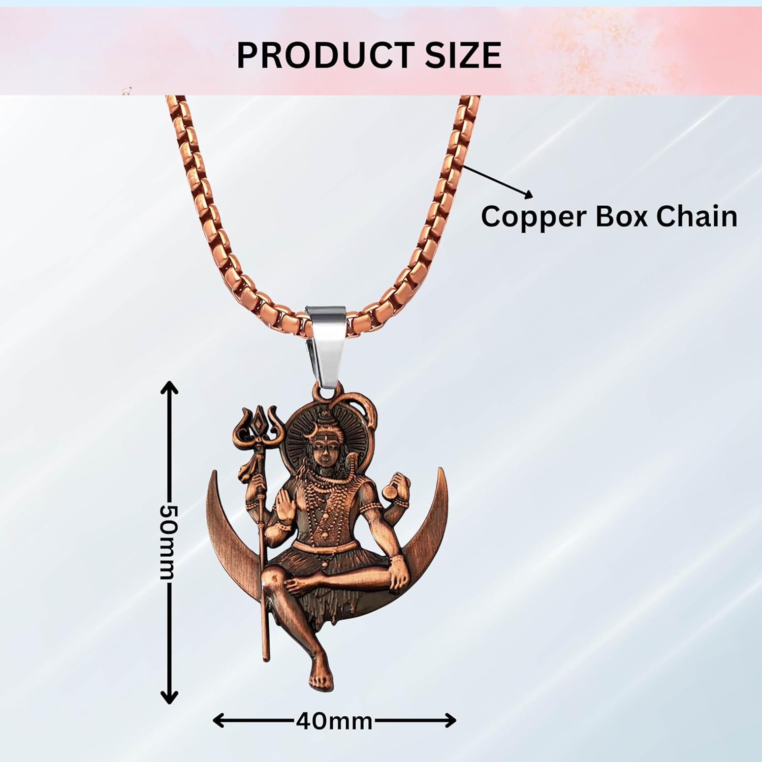 M Men Style Solid Brass Lord Shiva Pendant Necklace With 22 Inch Box Stainless Steel Chain - Hindu God Amulet for Protection & Devotion-Mahadev Amulet Jewelry for Men & Women - Image 2