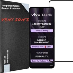 VENI SON’S Scratch And Tear Resistant, Crystal Clear Edge to Edge Tempered Glass Screen Protector Guard Suitable For Vivo T4X 5G