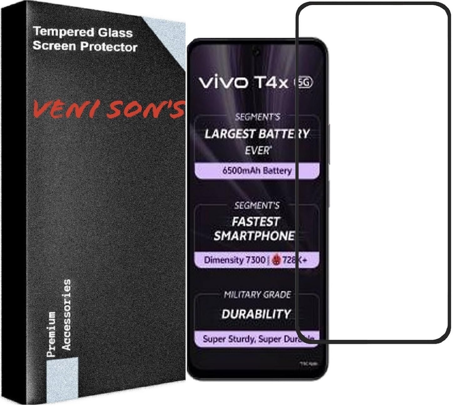 VENI SON'S Scratch And Tear Resistant, Crystal Clear Edge to Edge Tempered Glass Screen Protector Guard Suitable For Vivo T4X 5G