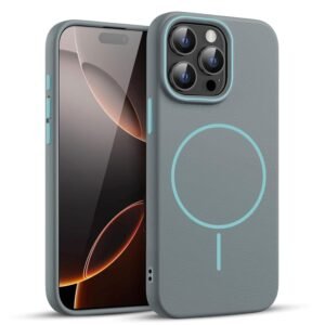 Leather Textured | TPU | Back Case Cover for iPhone 15 Pro Max | Compatible with Wireless Charging | Stylish Protective Design (Wave Blue)