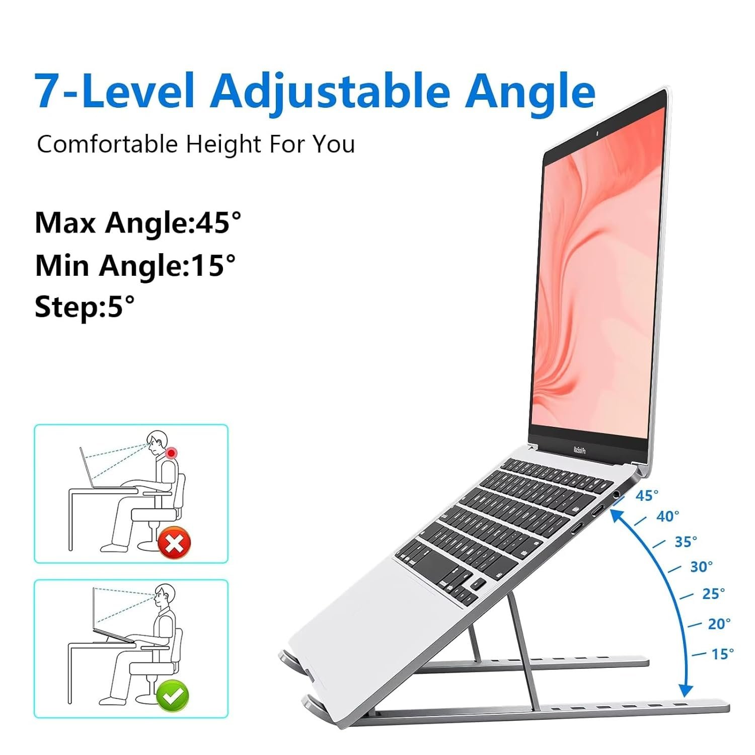 6-Angle Adjustable Aluminum Ergonomic Foldable Portable Laptop/Desktop Stand | Tabletop Riser Holder Compatible with MacBook, HP, Dell, Lenovo & All Notebooks (Grey) - Image 2