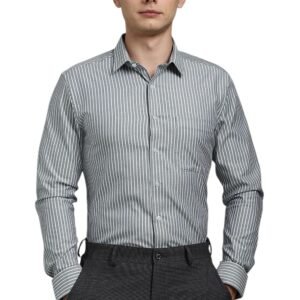 Louis Philippe Men’s Easy to Iron Premium Cotton Wrinkle Resistant Slim fit Striped Formal Shirt