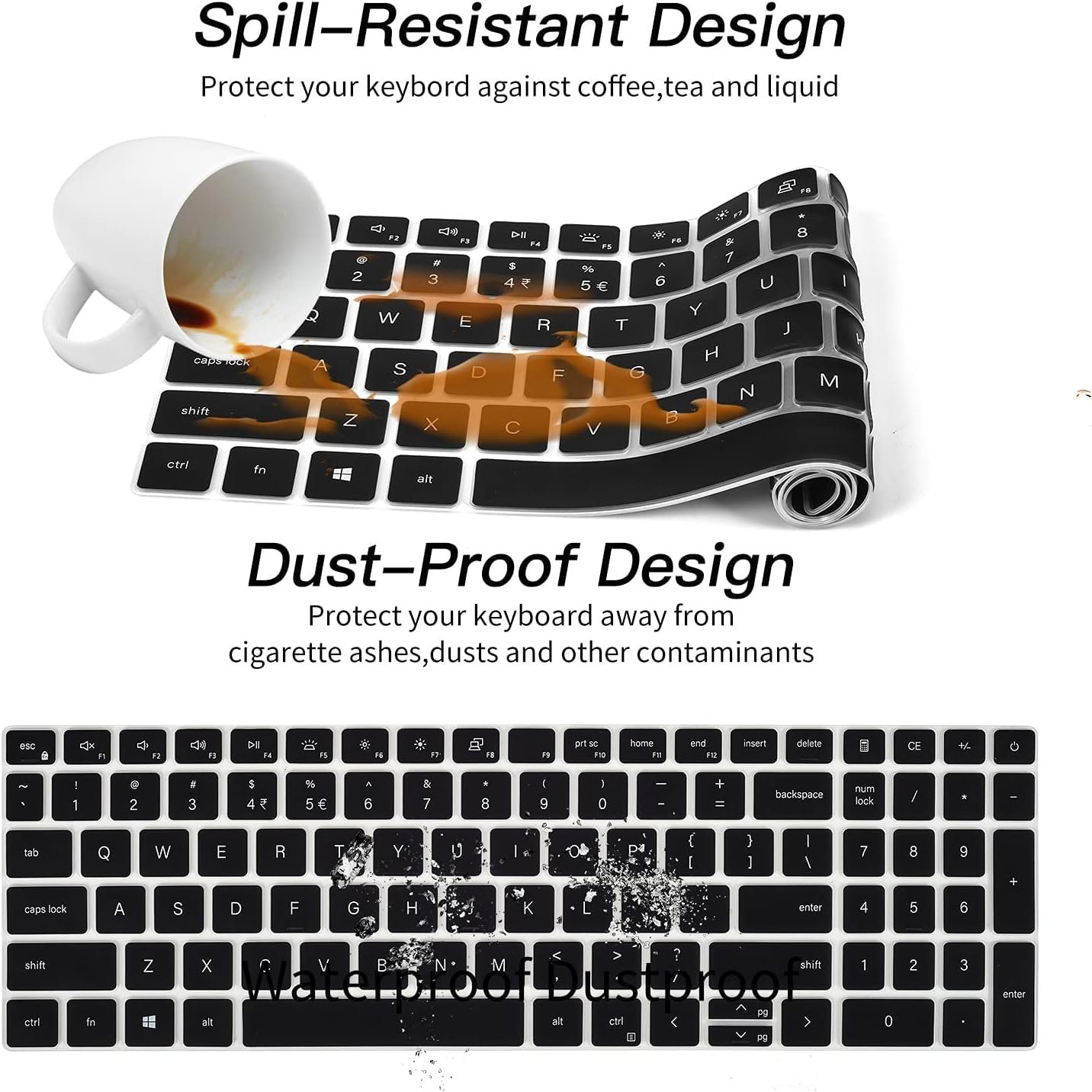 PaperFilm Keyboard Cover for 2024 2023 Dell Inspiron 15 3510 3511 3515 3520 3525 3530 3535 5510 5515 5518 15.6 / Dell Vostro 15 3510 3520 5510 5515 15.6 / Latitude 3520 15.6 Laptop Skin -Black - Image 7