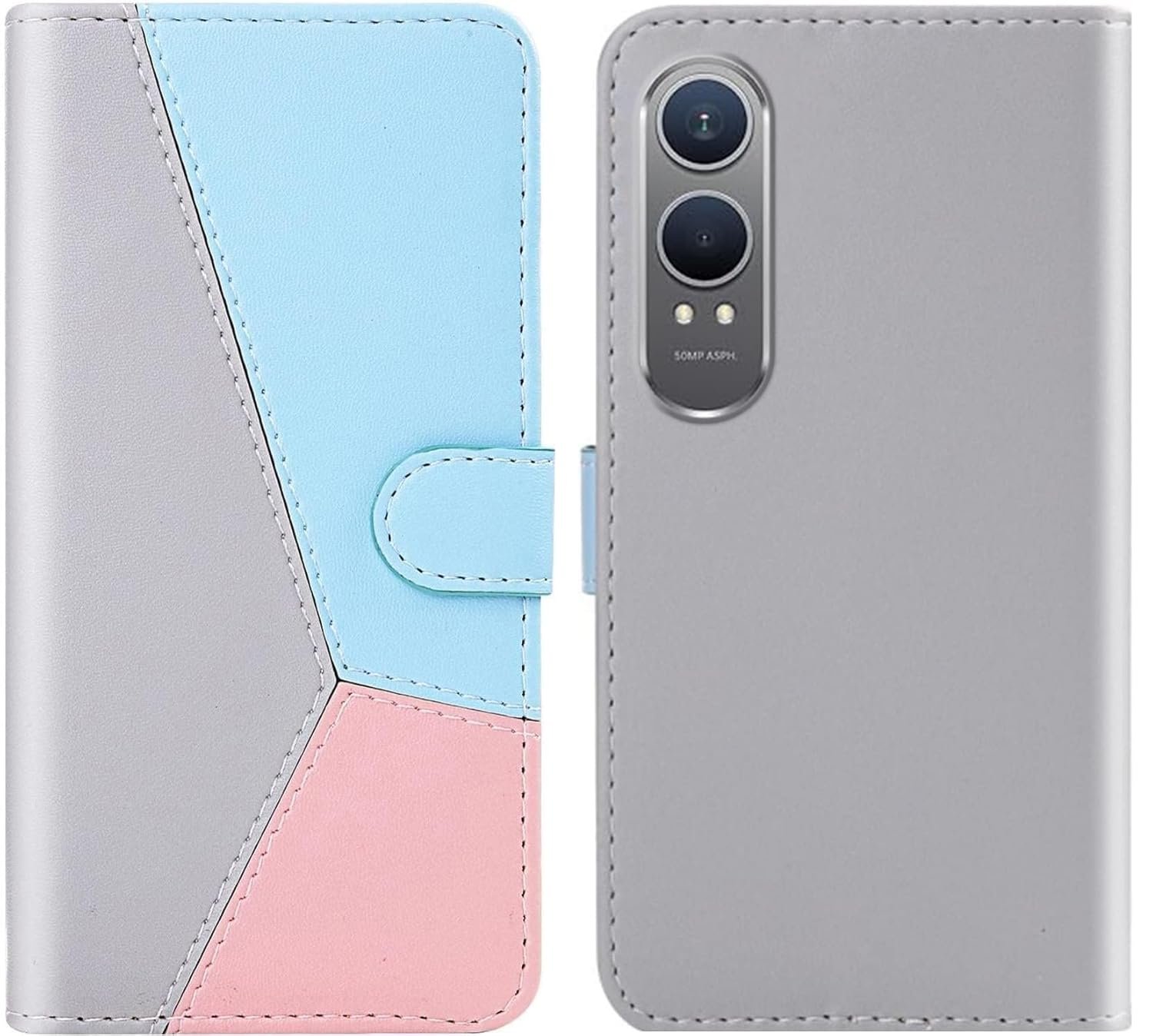 ClickCase Pastel Series Faux Leather Magnetic Card Holder Wallet Kickstand Case Flip Cover for OnePlus Nord CE4 Lite 5G (Soft Tricolor)
