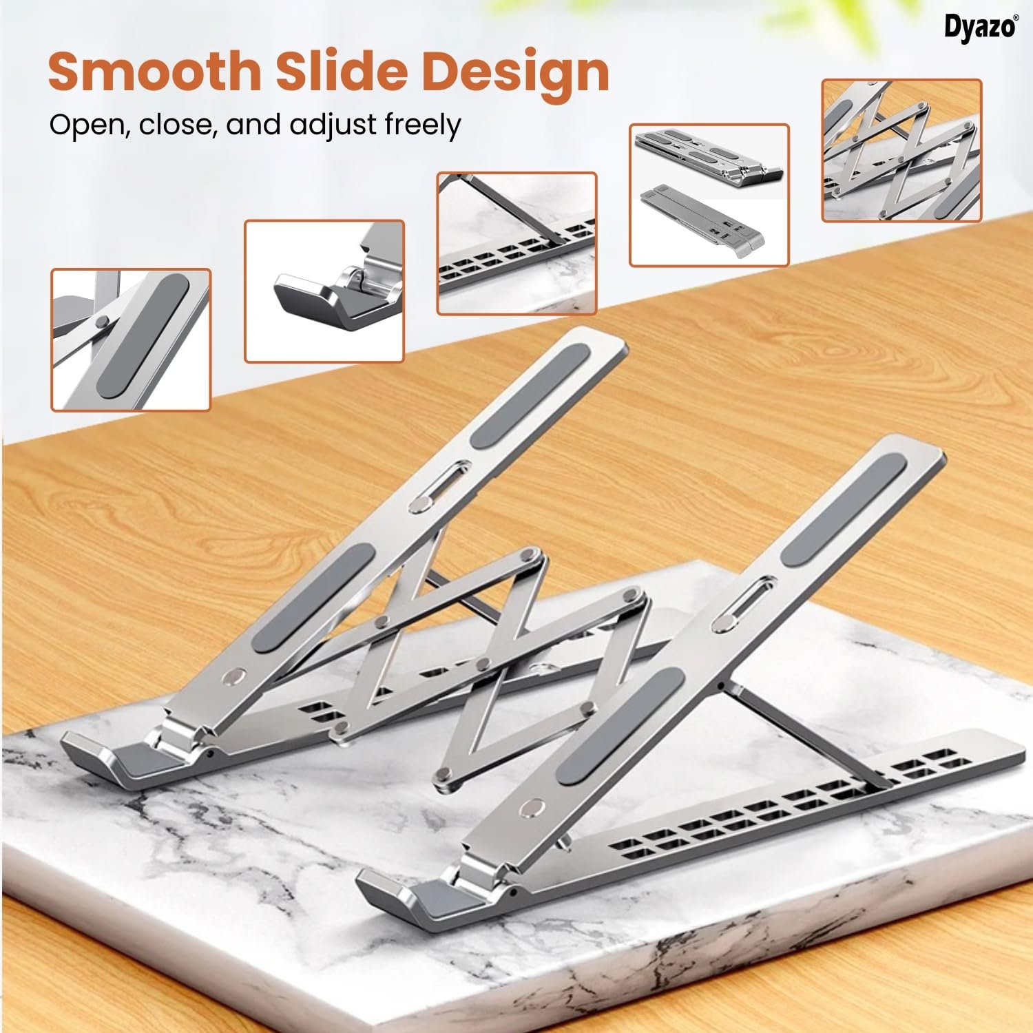 Dyazo 10 Angle Aluminum Laptop Stand Portable & Fully Foldable Raiser Compatible for Lenovo, Dell, MacBook & All Other Notebooks 10 "-15 .6 Inch (Silver) - Image 3