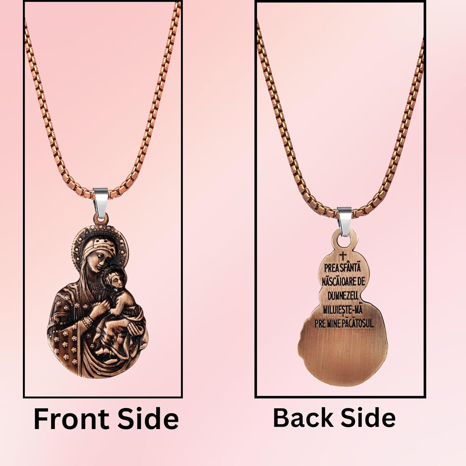 M Men Style Virgin Mary & Baby Jesus Pendant Necklace for Men & Women | Antique Copper-Tone Religious Pendant with 22 Inch Chain | Christian Faith Jewelry Gift Copper SPn2025345 - Image 7
