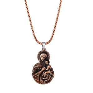 M Men Style Virgin Mary & Baby Jesus Pendant Necklace for Men & Women | Antique Copper-Tone Religious Pendant with 22 Inch Chain | Christian Faith Jewelry Gift Copper SPn2025345