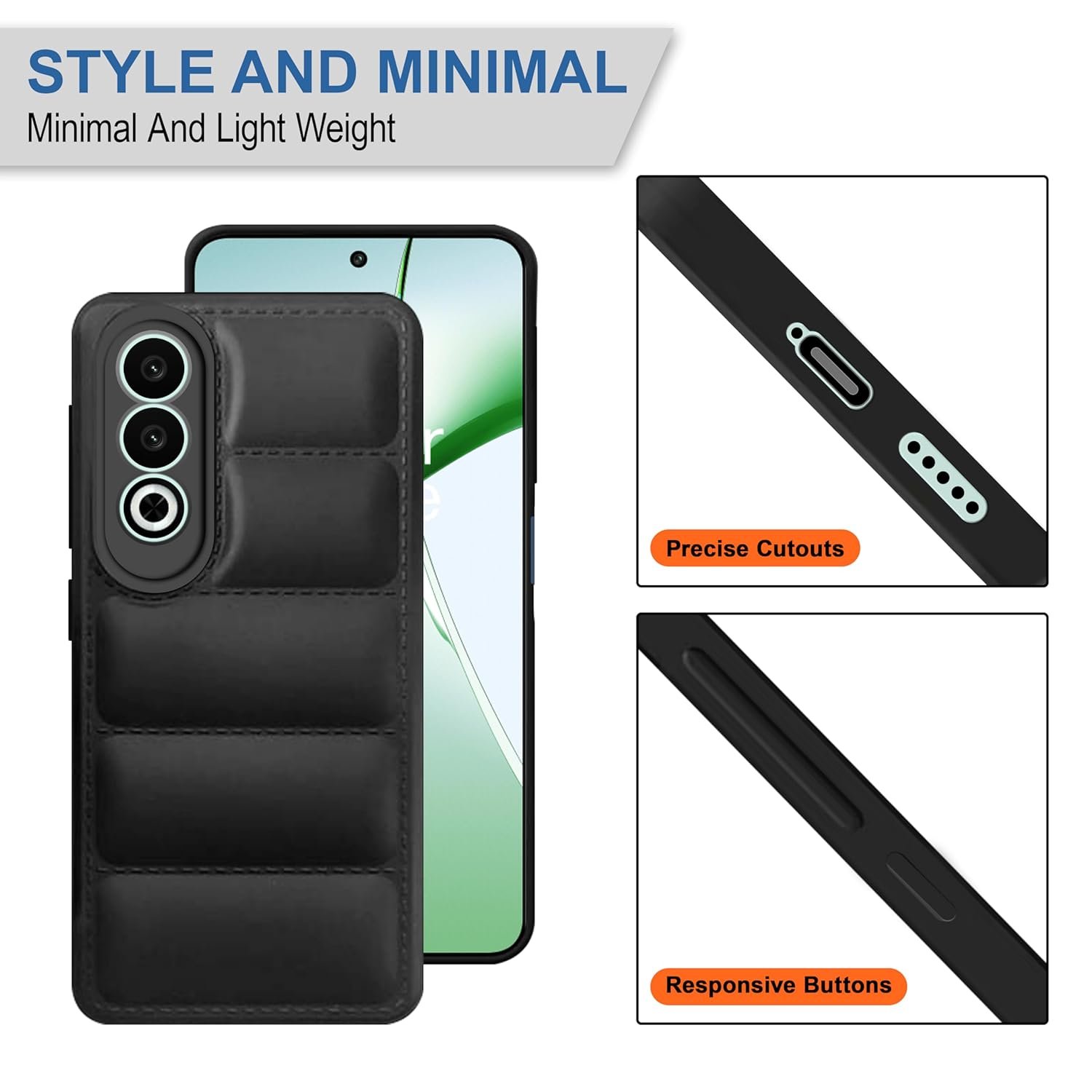 CEDO OnePlus Nord CE4 / CE 4 (5G) Back Cover | Camera Bump & 360° Flexible Puff Armor Protection | Matte Soft Silicon Shock Proof Rubberised Back Case Cover (Black) - Image 4