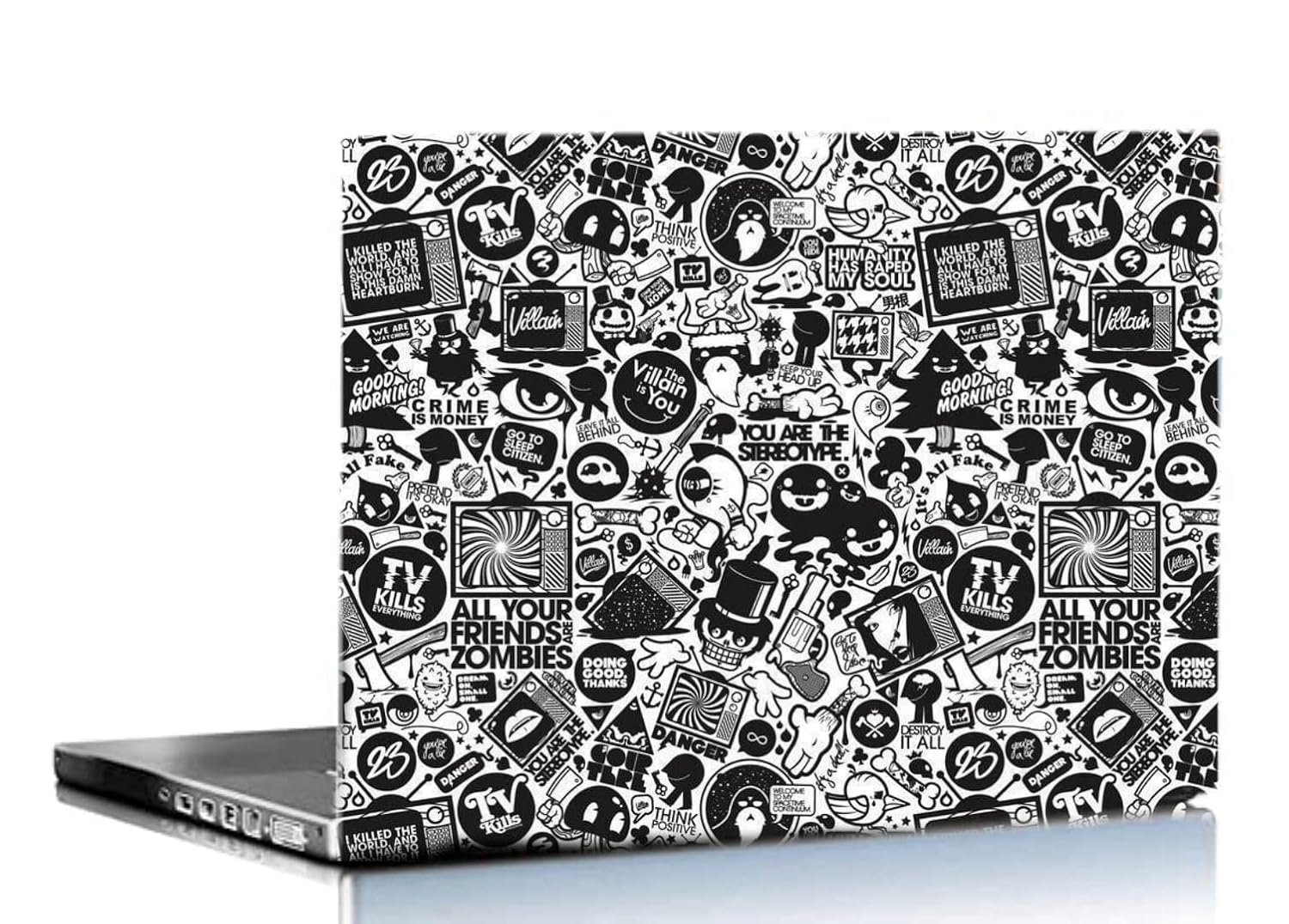 Laptop Skin Stickers Bubble-Free HD Quality Sticker for Laptops Upto 15.6" Compatible with Apple/Dell/HP/Lenovo/Acer/Asus/Sony (Dustproof|Waterproof|Scratchproof|Reusable) - BW Doodle - Image 2