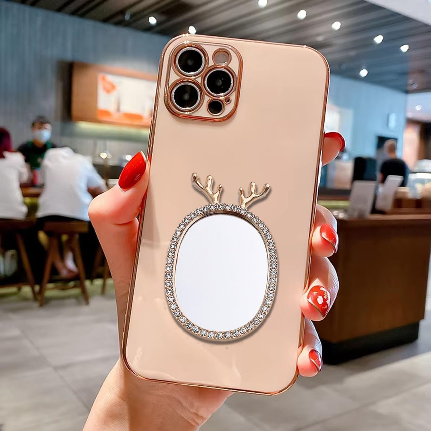 KC Back Cover for Vivo T4x 5G / iQOO Z10x 5G - Round Deer Mirror Electroplated Soft Silicone Camera Protection Case - Pink - Image 3