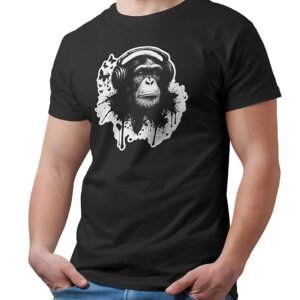 Funky Monkey T Shirt for Men with Headphones Print | Trendy Graphic Tee | 100% Pure Cotton | Black & White Stylish Round Neck T-Shirt | Regular Fit Tshirts
