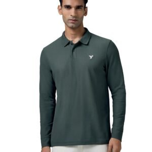 TECHNOSPORT Mens Slim Fit Polyester Active Wear Collar Polo T-Shirt with Long Sleeves for Workout, Sports