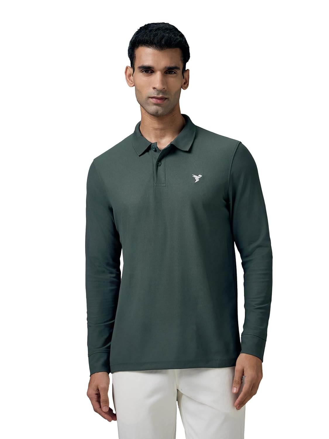 TECHNOSPORT Mens Slim Fit Polyester Active Wear Collar Polo T-Shirt with Long Sleeves for Workout, Sports