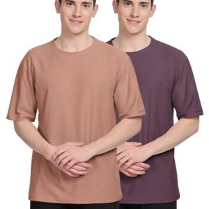 BULLMER Trendy Textured Half Sleeve Oversized Hexagon Waffle Crew Neck Tshirt for Men-Pack of 2