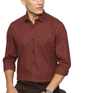 Louis Philippe Men’s Premium Cotton Easy to Care Slim fit Checks Casual Shirt with Natural Stretch