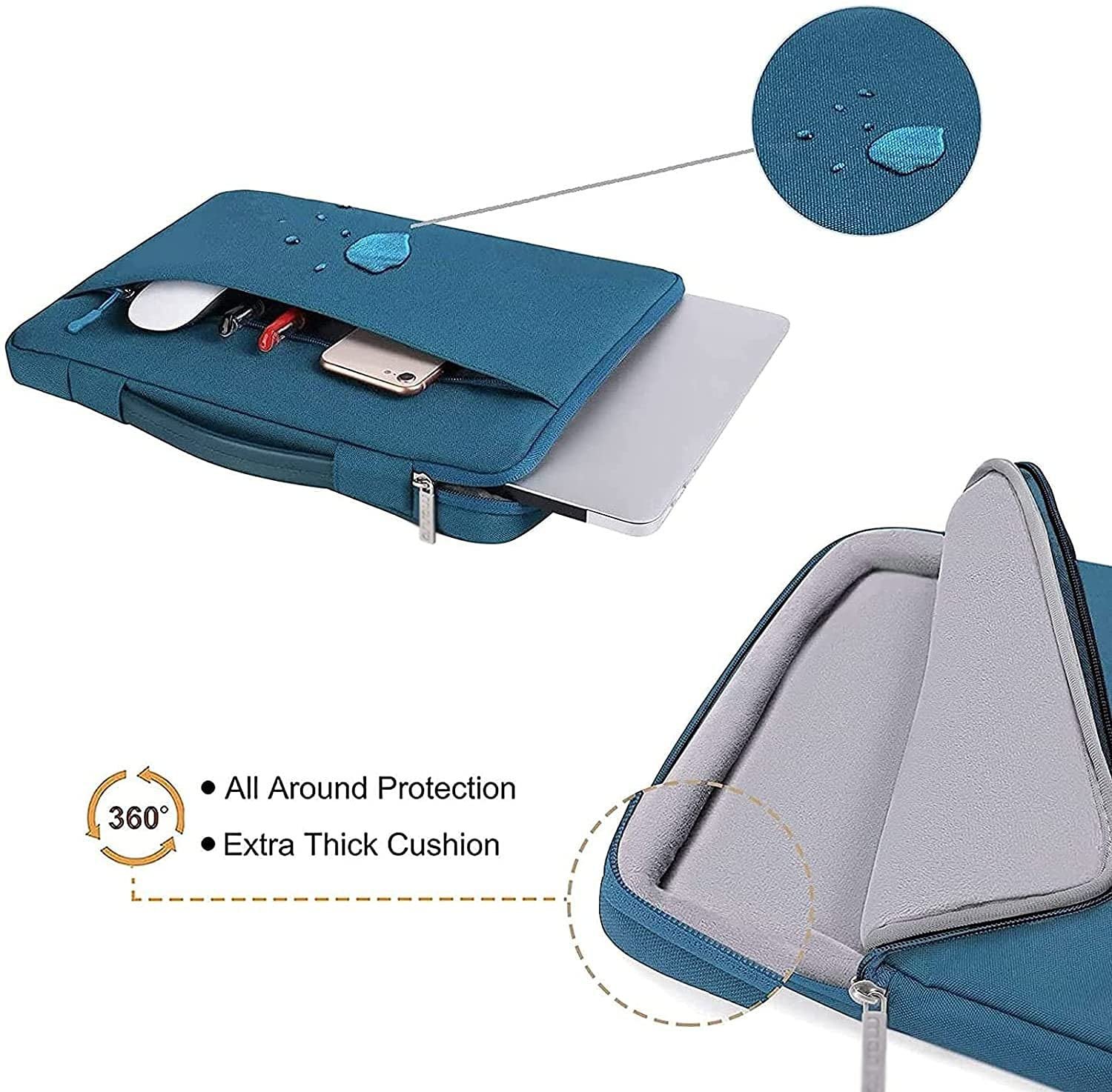 MOCA 360 Protective Laptop Sleeve Compatible for Laptops MacBook Pro 16 inches, 15 15.4 15.6 inches Dell HP ASUS Acer Samsung Sony Chromebook, Polyester Bag with Trolley Belt (Deep Teal, 16 inches) - Image 2