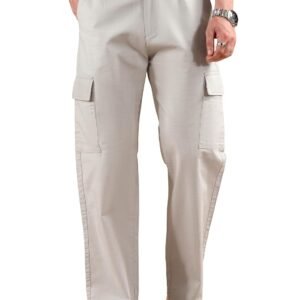 Beyoung Cotton Blend Adjustable Side Buckle Cargo Trousers for Men | Straight Fit | 6 Spacious Pockets | Plain Smooth Texture | Cargo Trouser for Men