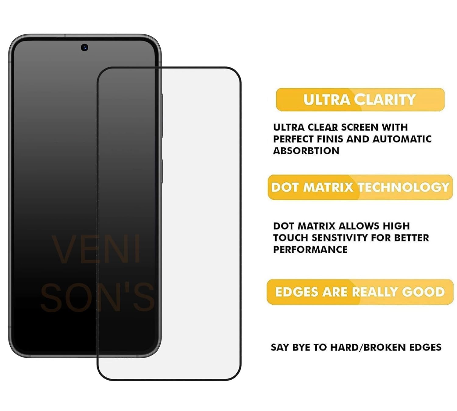 VENI SON'S Scratch And Tear Resistant, Crystal Clear Edge to Edge Tempered Glass Screen Protector Guard Suitable For Vivo T4X 5G - Image 3