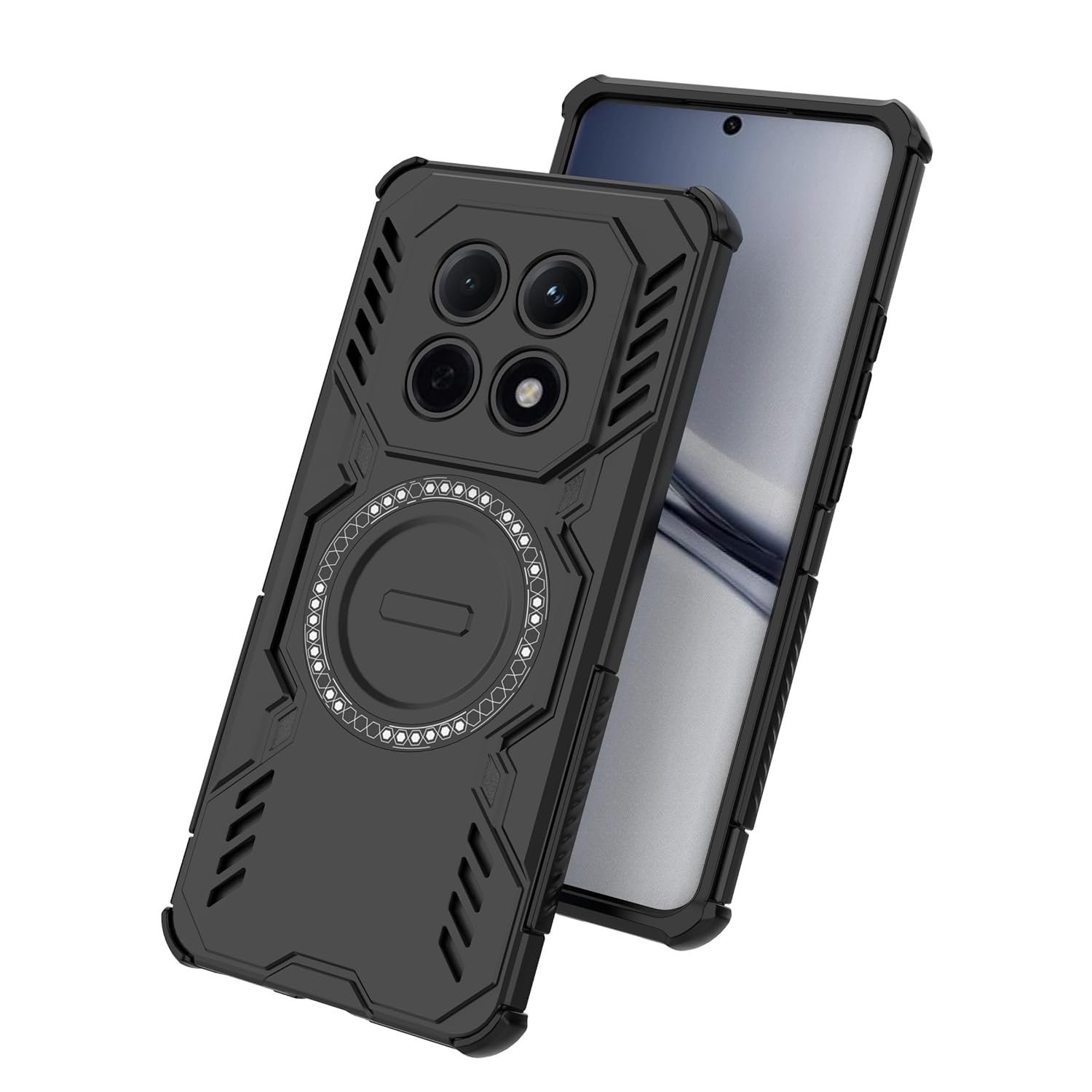 Back Cover Military Shockproof with Airbag Corners, Heat Dissipation, TPU+PC Hybrid Cover for Oppo F31 Pro Plus 5G - Black