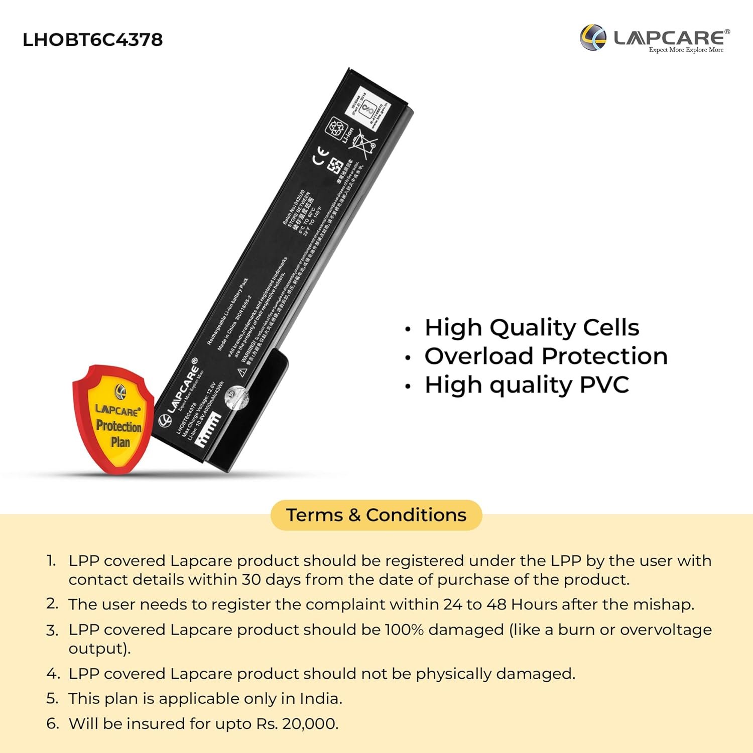 LAPCARE 10.8V 4000mAh 6 Cell BIS Certified Compatible Lithium-ion Laptop Battery for HP EliteBook 8460P 8460W and 8570P Models - Image 4
