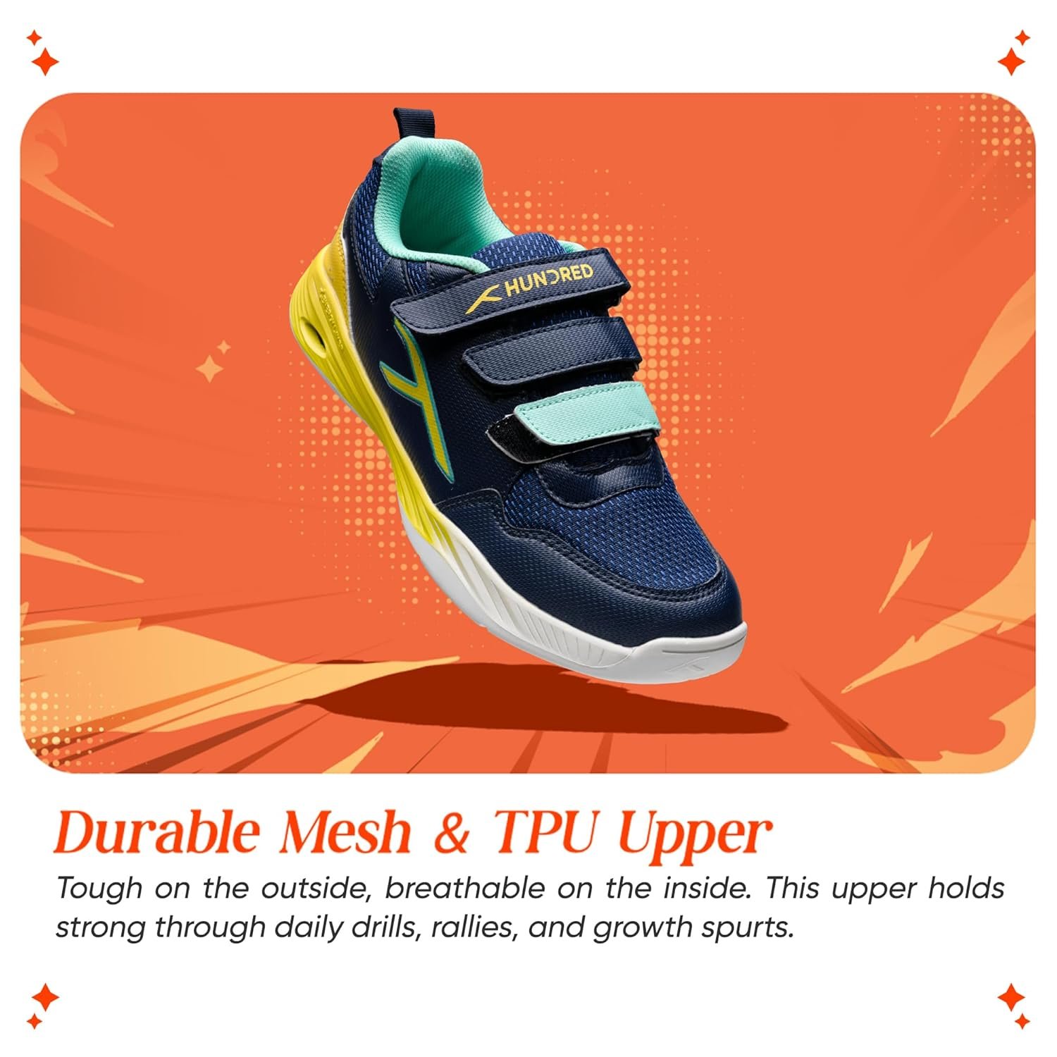 Hundred Court Champions Unisex Non-Marking Court Shoes | Badminton, Pickleball, Table Tennis & Other Indoor Sports | Lightweight, Cushioned GripNavy/Yellow/Green ; UK 5 - Image 3