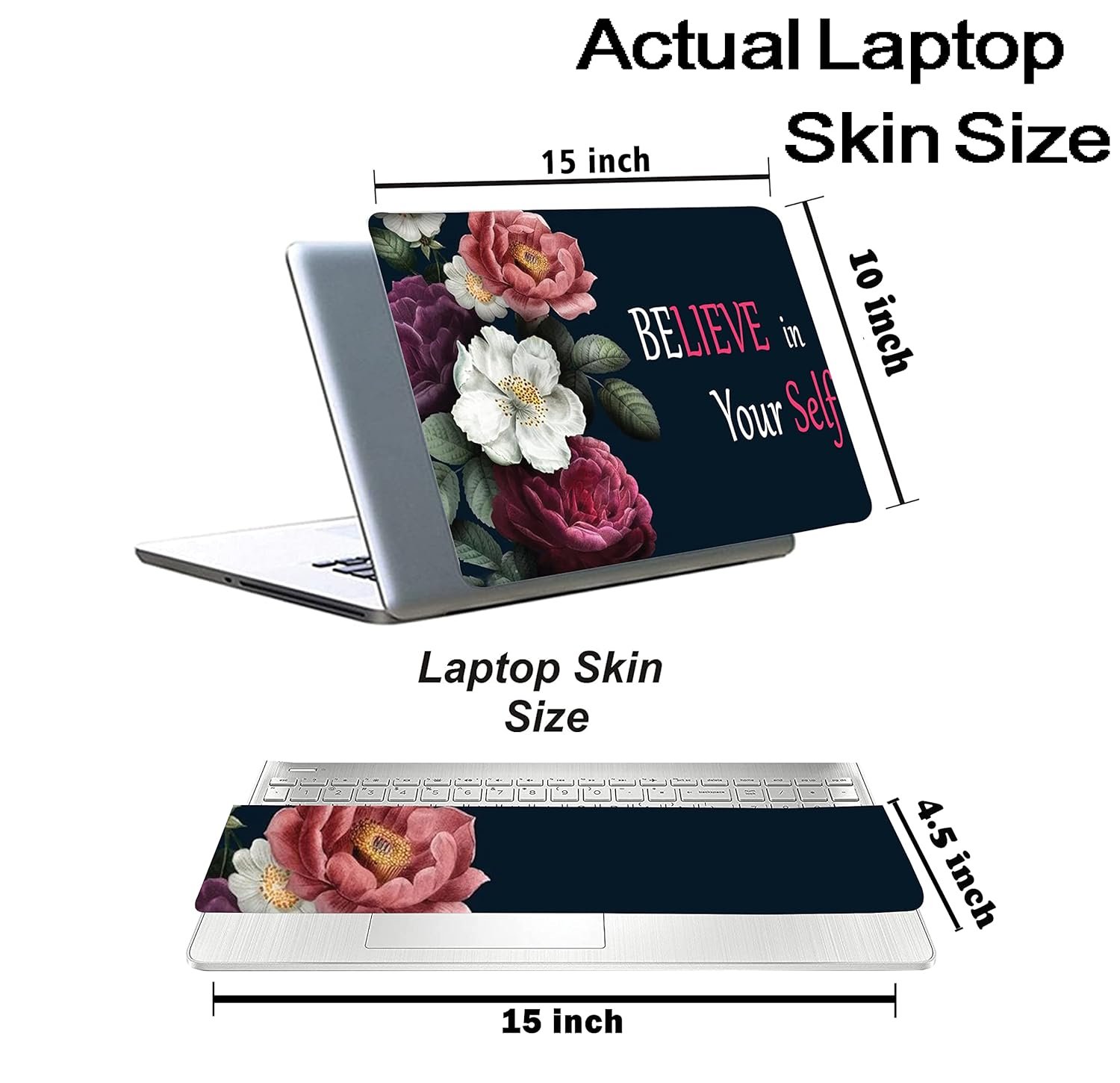 Floral-D11 Top+Wrist Pad Vinyl Laptop Skin/Sticker/Cover for 15 to 15.6 Inches Laptops Laminated-Removable-HD Quality Compatible for Hp-Dell-Sony-Lenovo-Asus etc.(15x10 Inches) - Image 3