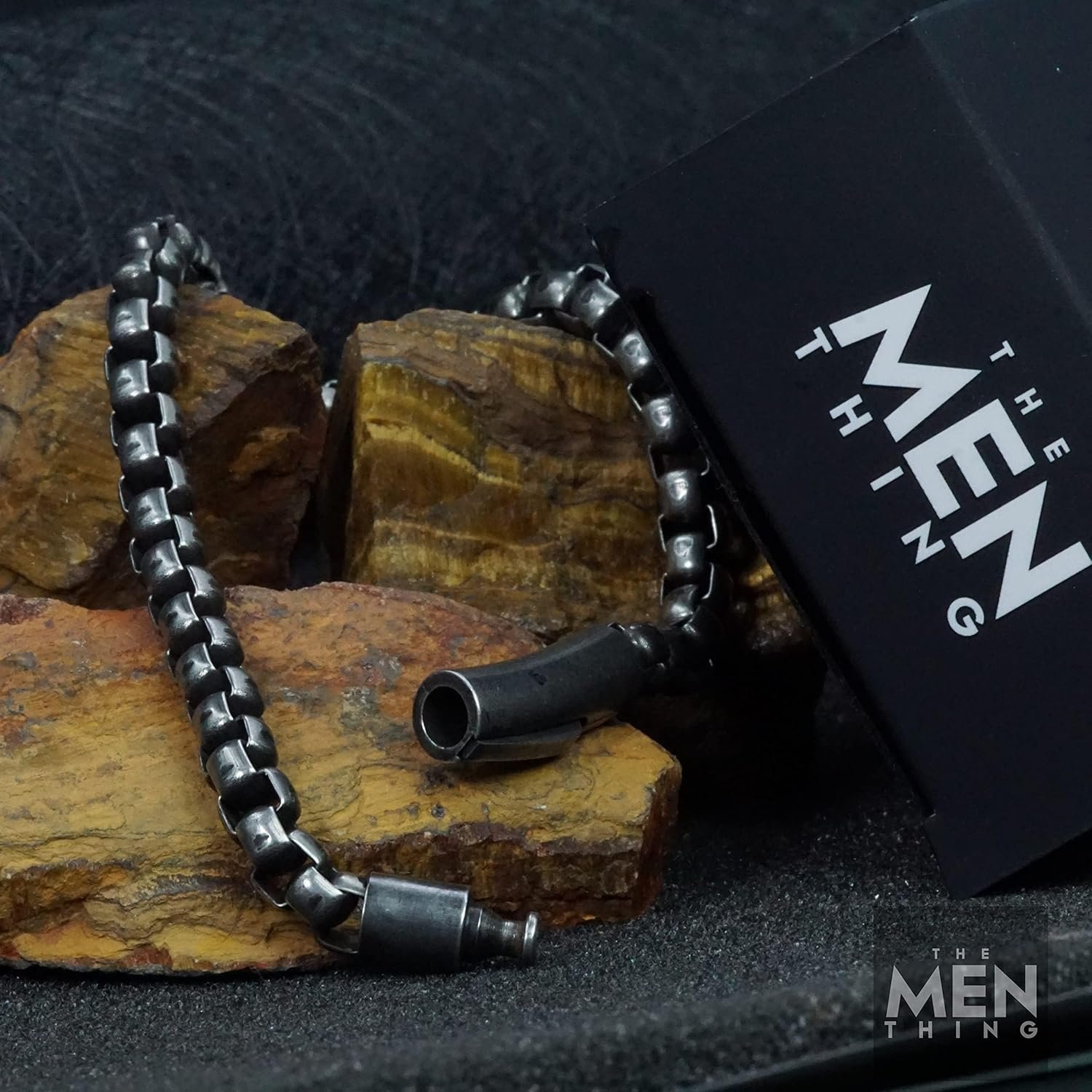 THE MEN THING SHADOW SQUARE - 5mm Titanium Steel Antique Black Bracelet 9 inch for Men & Boys - Image 4