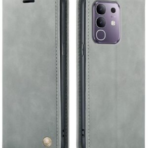 ClickCase for vivo T4X 5G Sheepskin Series Faux Leather Wallet Flip Case with Video Stand & Magnetic Closure Lightweight Flip Cover for vivo T4X 5G (Grey)