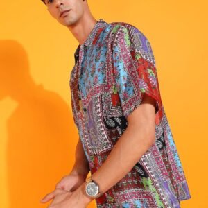 Yash Gallery Men Polyester Wrinkle-Free Floral Print Short Sleeve Regular Shirt