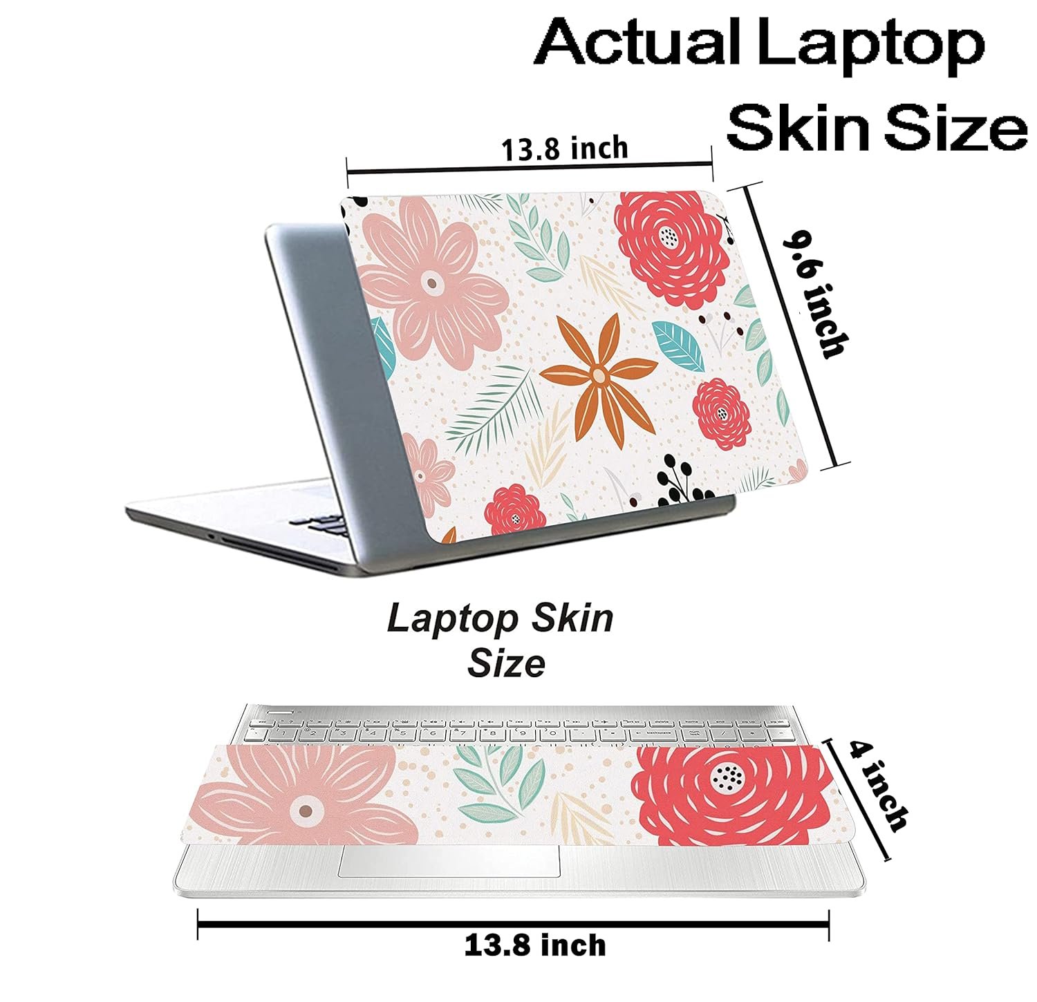 Floral-D7 Top+Wrist Pad Vinyl Laptop Skin/Sticker/Cover for 14 Inches Laptops Laminated-Removable-HD Quality Compatible for Hp-Dell-Sony-Lenovo-Asus etc.(13.8x9.6 Inches) - Image 3
