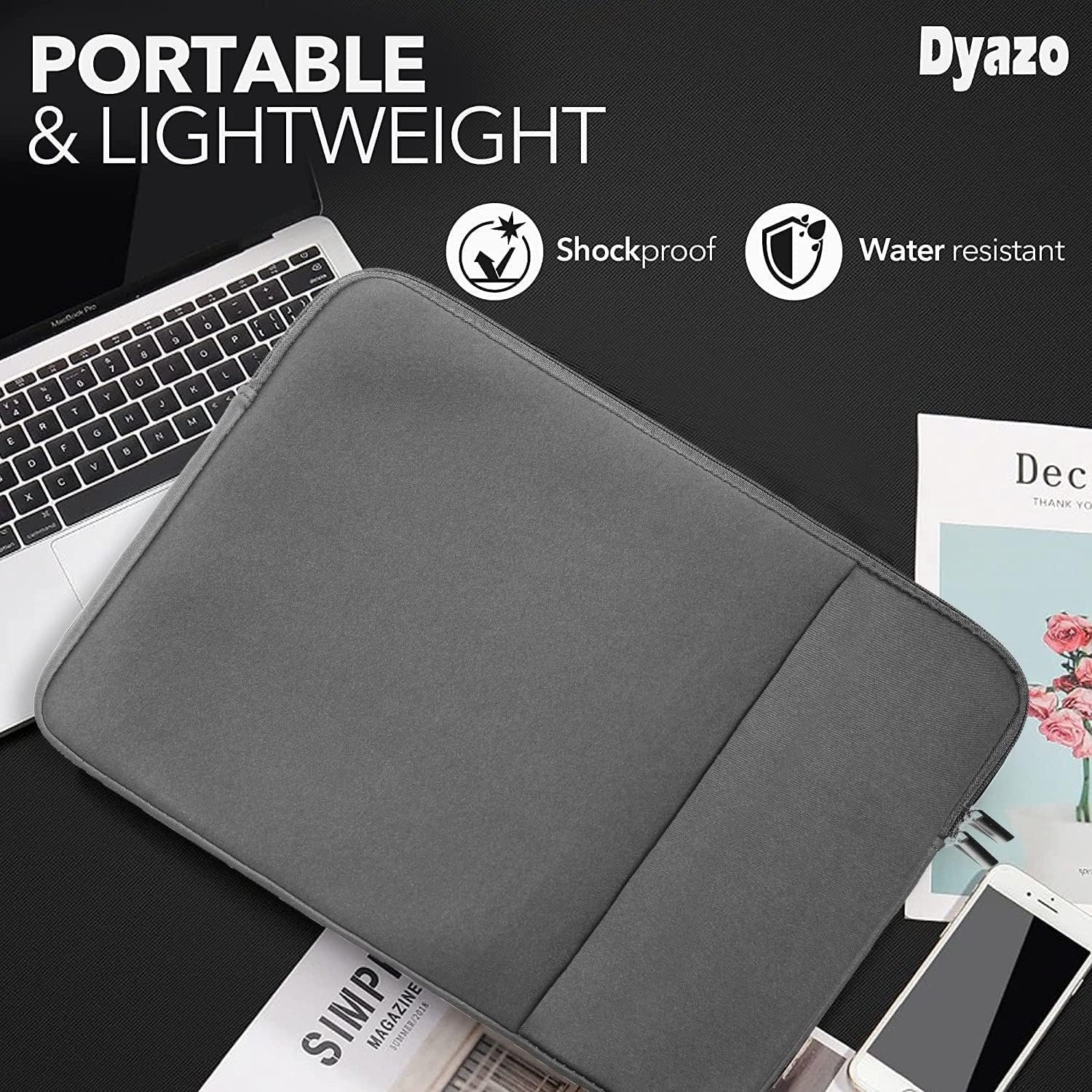 Dyazo 14-14.1 Inch Laptop Sleeve Case Cover with Front Accessories Pocket | Water Resistant Notebook Laptop Cover | Compatible for MacBook, Lenovo, Dell, HP, Acer and Asus (Grey) - Image 5