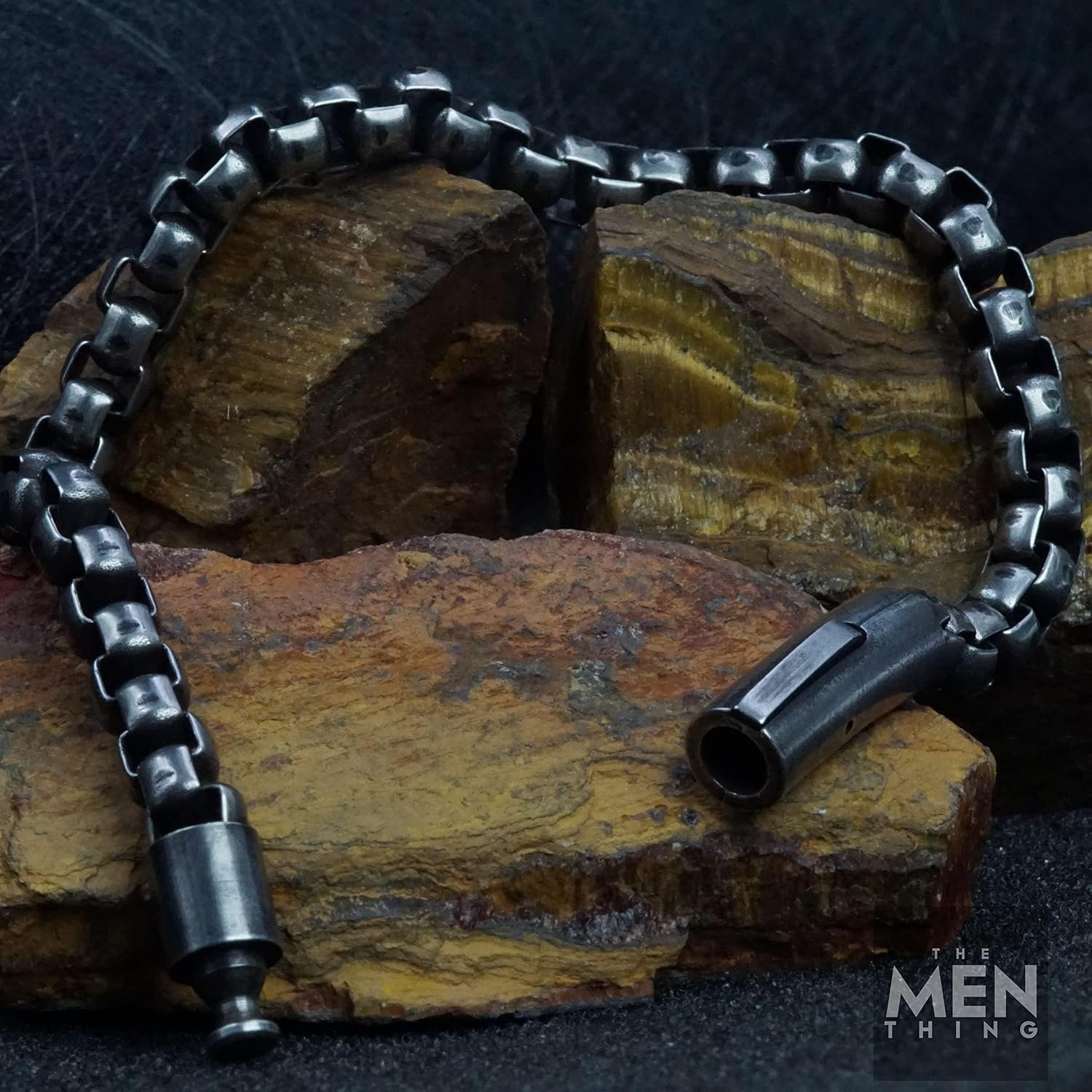 THE MEN THING SHADOW SQUARE - 5mm Titanium Steel Antique Black Bracelet 9 inch for Men & Boys - Image 3