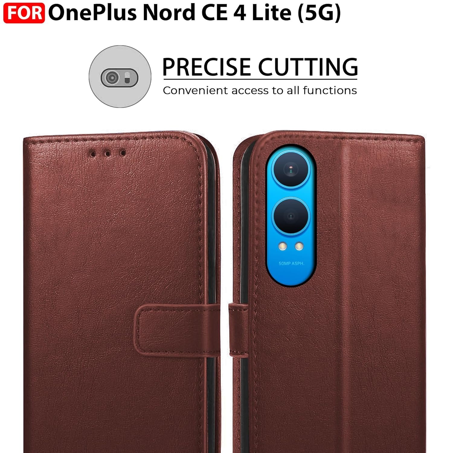 CEDO OnePlus Nord CE 4 lite / CE4 lite (5G) Flip Cover | Leather Finish | Inside Pockets & Inbuilt Stand | Shockproof Wallet Style Magnetic Closure Back Case Flipcover (Brown) - Image 3