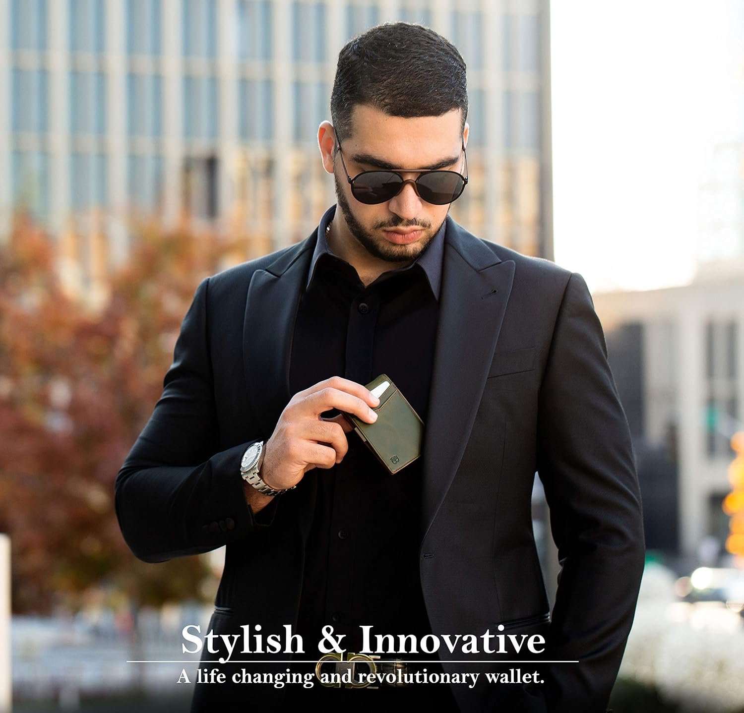 SERMAN BRANDS Money Clip Wallet - Mens Wallets slim Front Pocket RFID Blocking Card Holder Minimalist Mini Bifold (Salted Green Transformer) - Image 2