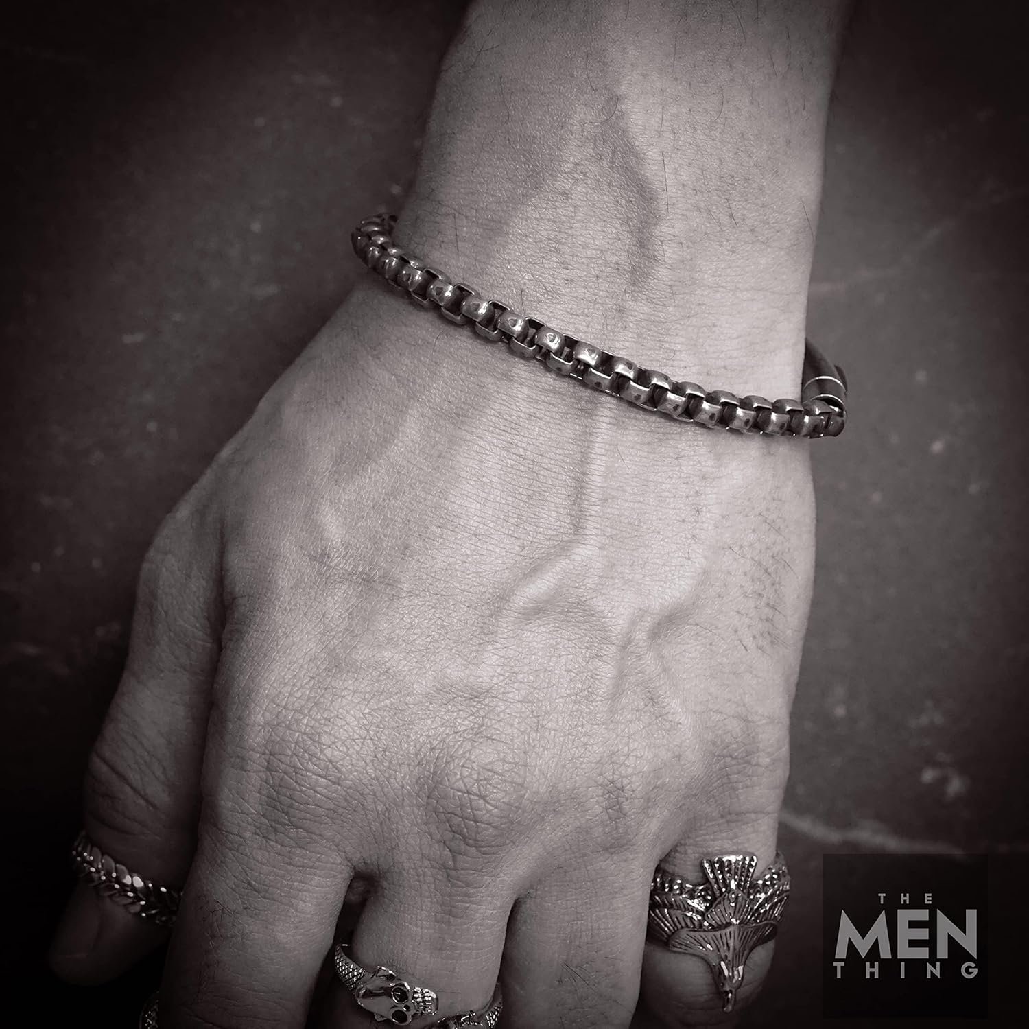 THE MEN THING SHADOW SQUARE - 5mm Titanium Steel Antique Black Bracelet 9 inch for Men & Boys - Image 2