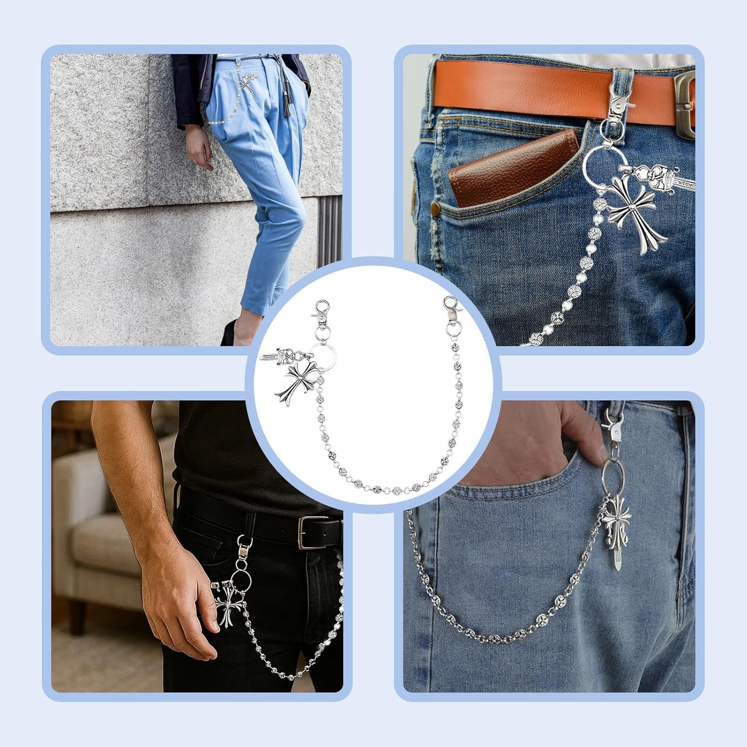 Waist Chain, Stylish Waist Chains for Men and Women, 45cm Silver Trouser Chain with Lobster Clasp, Punk Wallet Chains for Bikers and Motorcycle Riders, Perfect for Dating - Image 7
